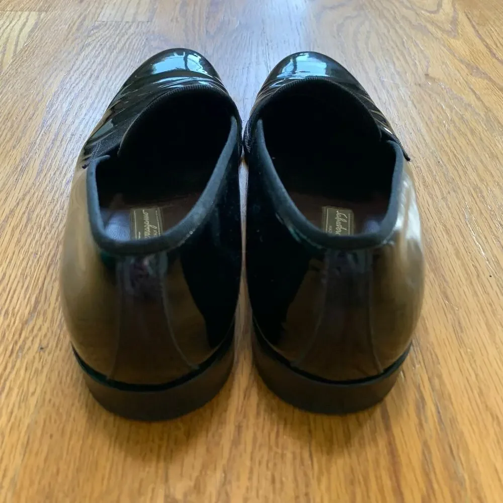 Men’s Salvatore Ferragamo Black Patent Leather Tuxedo Shoes Size 9 EUC!